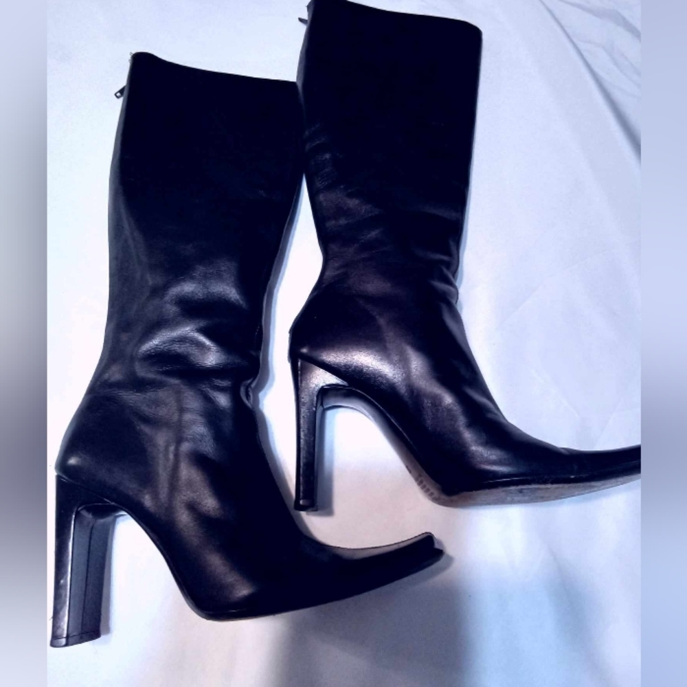VINTAGE CHARLES DAVID REAL BLACK ITALIAN LEATHER TALL BOOTS 37 EXCELLENT COND๐ฅ - Picture 3 of 9